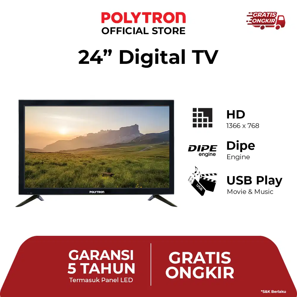 DIGITAL LED TV POLYTRON 24 INCH PLD 24 V 1853 FREE BRACKET