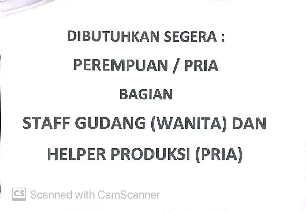 Di Cari Karyawati (Perempuan) untuk kerjaan di persiapan Bahan baku.