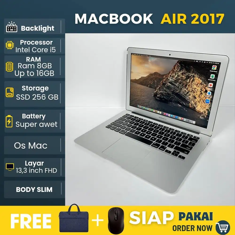 Laptop macbook air 2017 Intel core i5 Ram 8Gb SSD 128Gb - siap pakai
