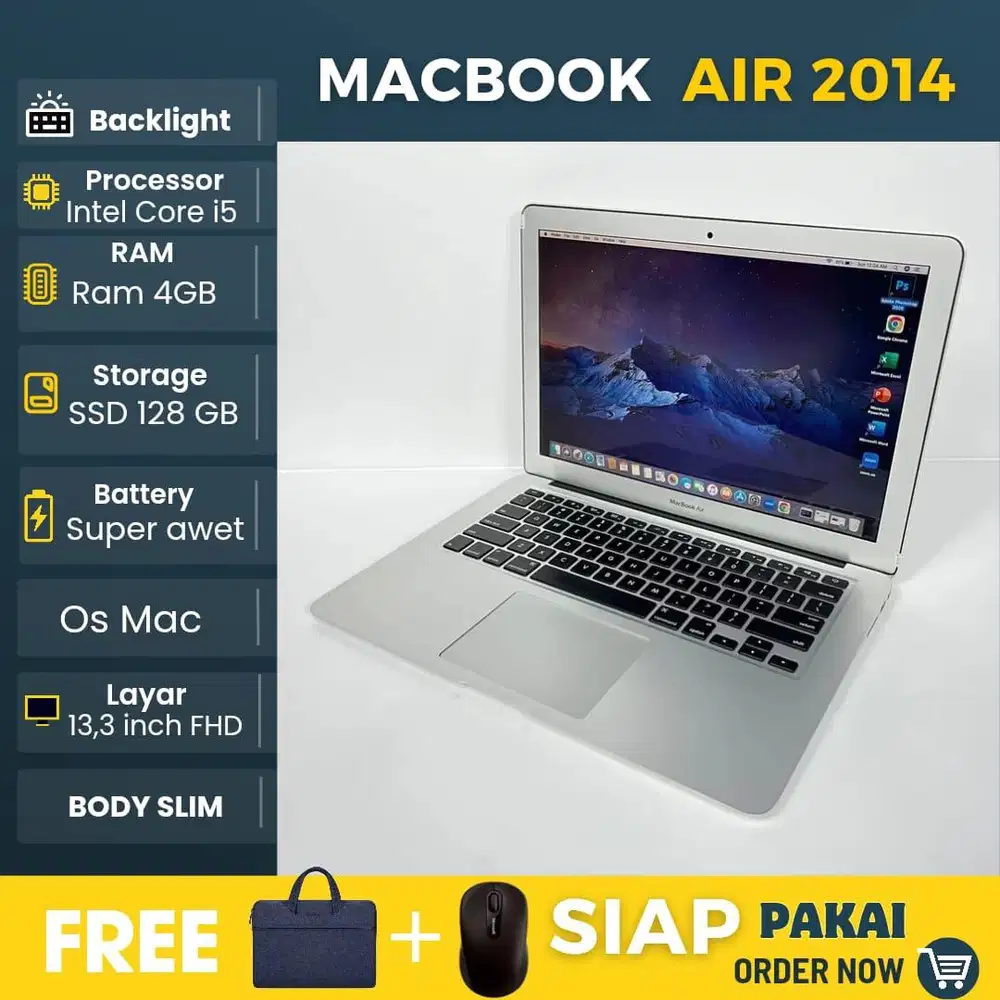 Laptop Macbook air 2014 Intel Core i5 Ram 4Gb SSD 128Gb - siap pakai