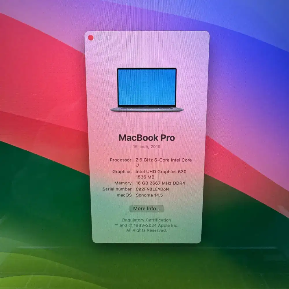 Macbook Pro 2019 Touchbar Ram 16 Ssd 512 Layar 16 inch Full set grey