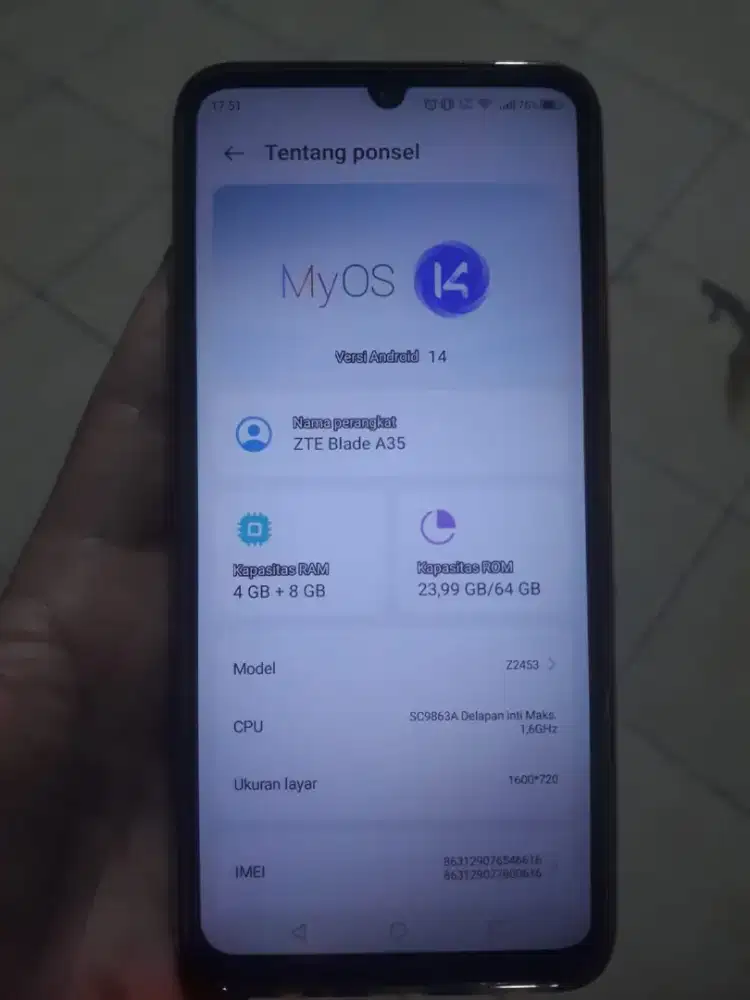 JUAL Hp ZTE Blade A35 4+8/64