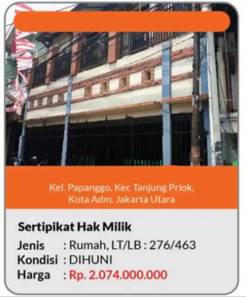 Dijual Rumah Papanggo Tanjung Priok