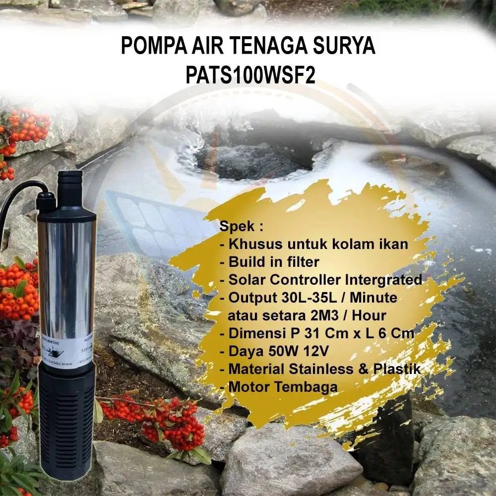 Pompa Air Tenaga Surya Kolam Ikan PATS100WSF2 2M3/H Solar Pump Kolam
