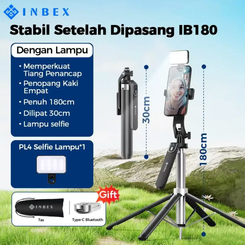 Tongsis Tripod Bluetooth INBEX IB180 + Lampu PL4 Tripod Konten