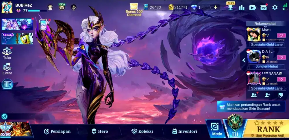 JUAL AKUN MOBILE LEGENDS GG WINRATE 62%