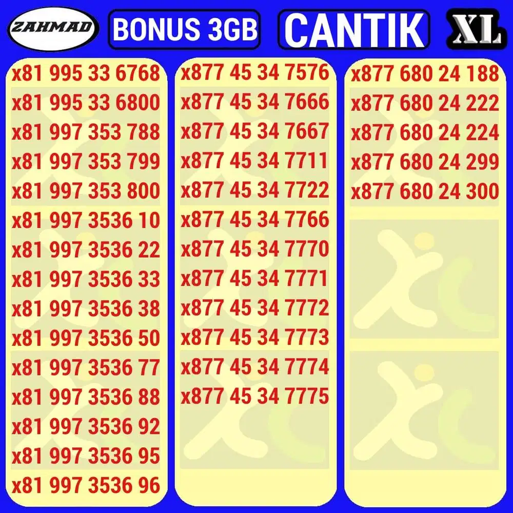 XL-A) NOCAN XL BONUS KUOTA kartu perdana nomor cantik triple AABB ABAB