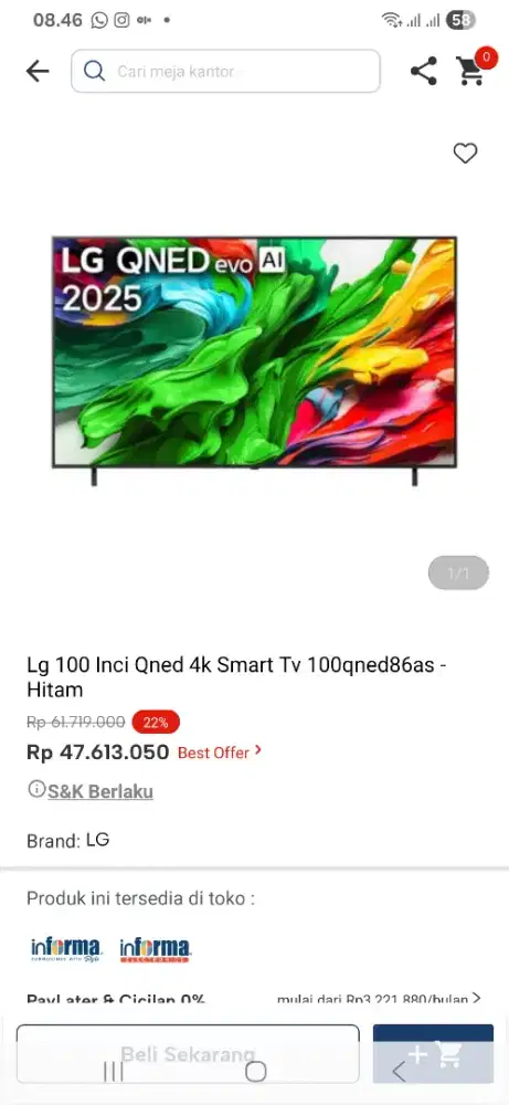 Lg 100 inci qned 4k smart tv