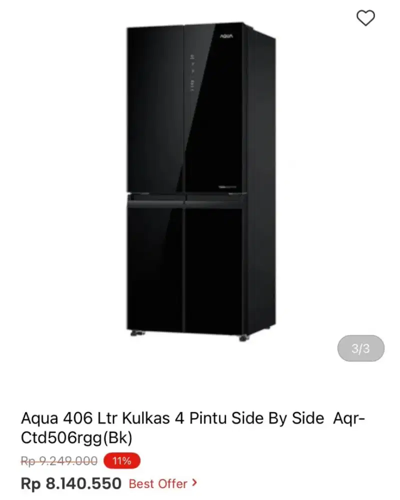 KULKAS AQUA 4 PINTU CTD506RGG 406LTR