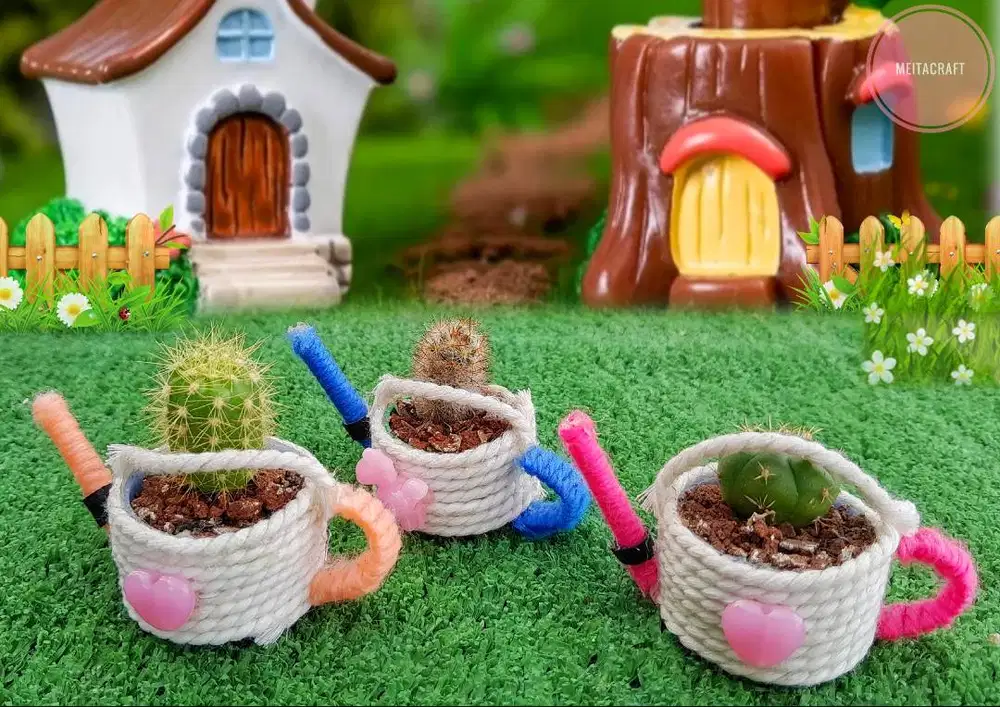 Kaktus Mini dengan Pot Model Penyiram Tanaman