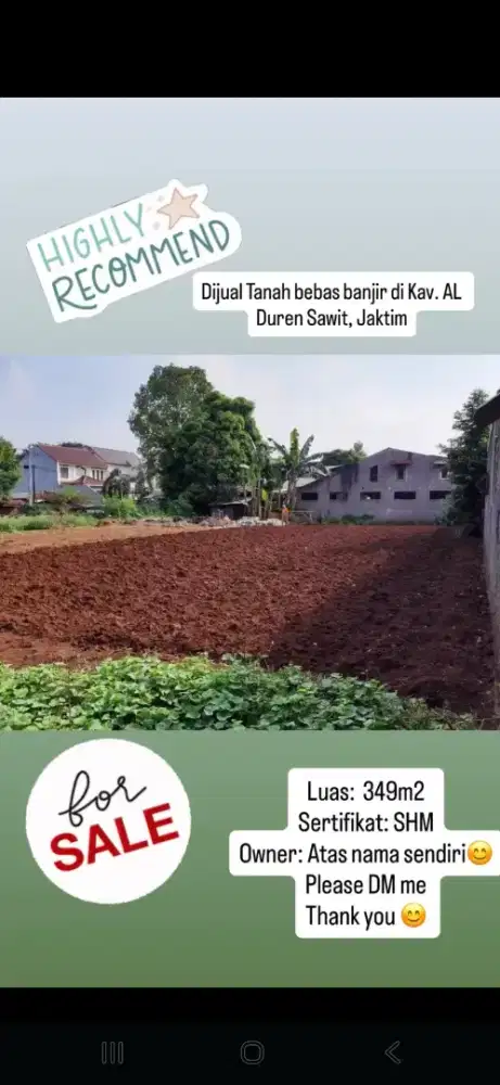 Di Jual Tanah bebas BANJIR