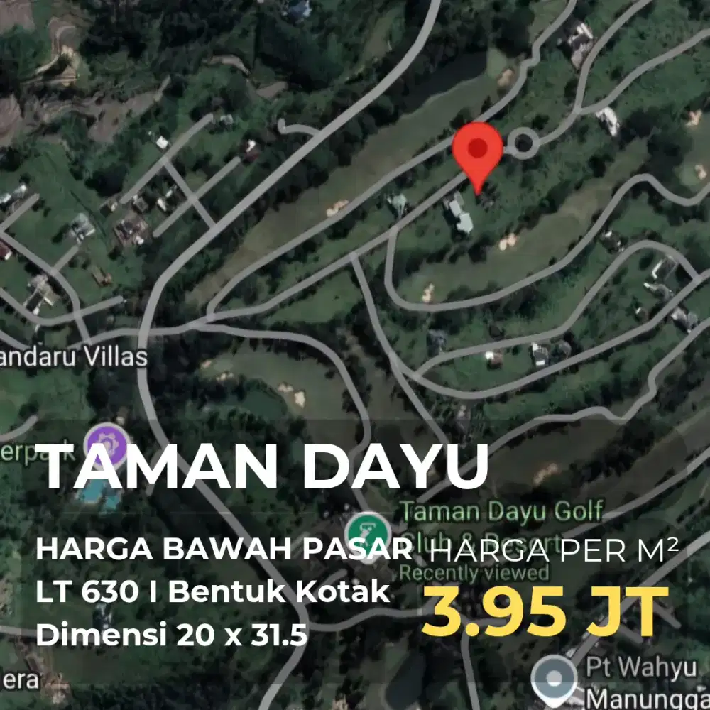 DIJUAL TANAH TAMAN DAYU LANGKA MURAH
DEKAT CLUB HOUSE GOLF VIEW