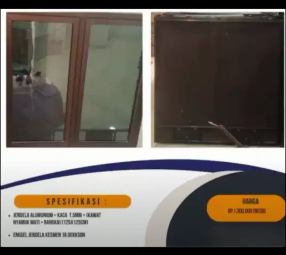 Jual murah jendela kaca alumunium 125x125cm