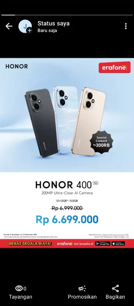 Handphone Honor 400 12/512 GB 5G