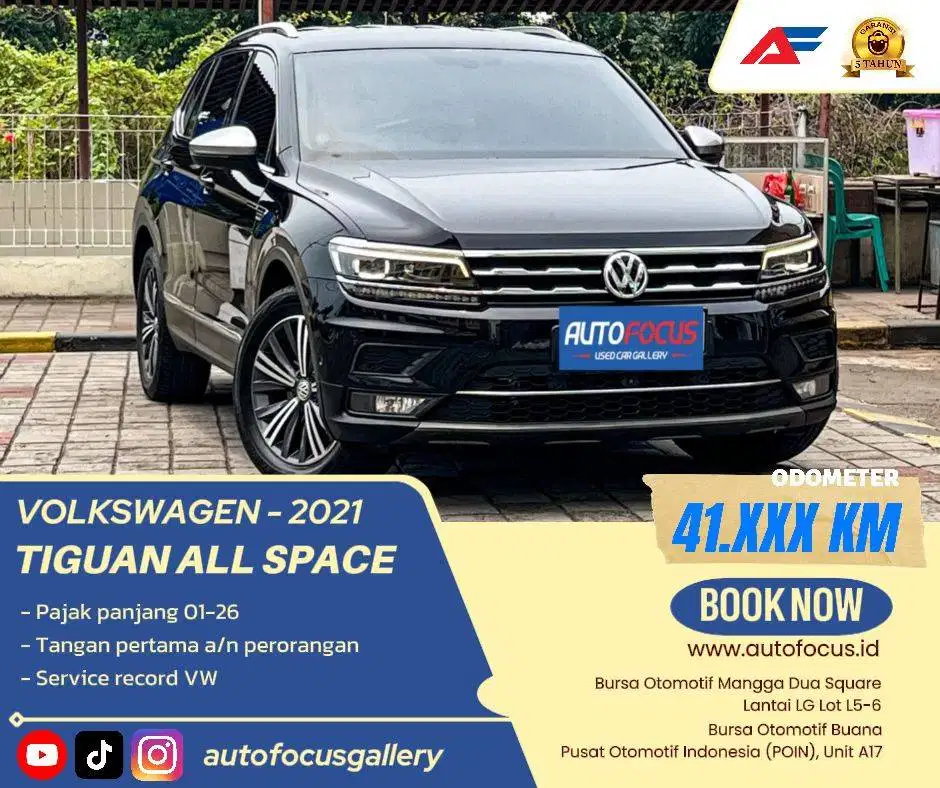 Volkswagen VW Tiguan Allspace 1.4 TSI AT 2021 Hitam Metalik Low Km 41r