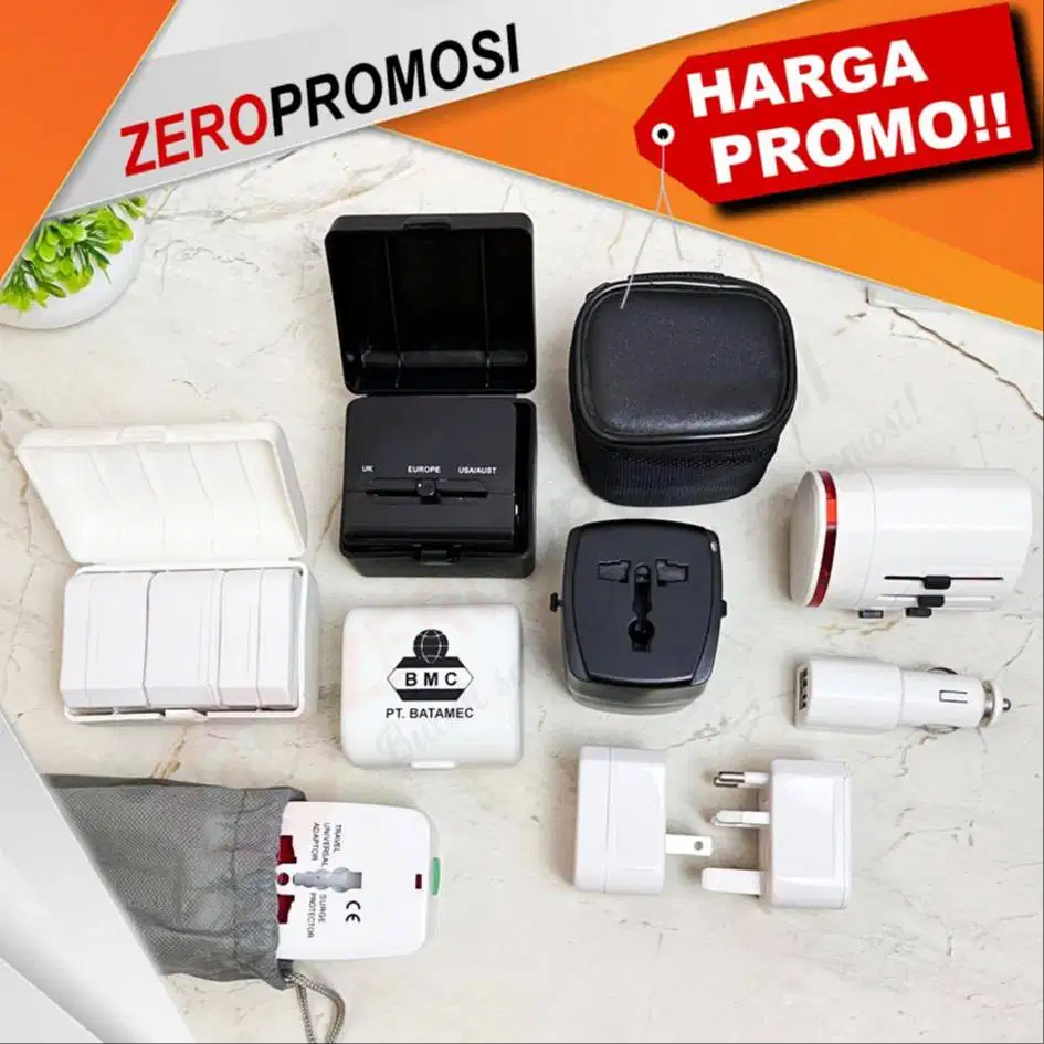 Aneka Souvenir Travel Adaptor Universal Cetak Logo Termurah