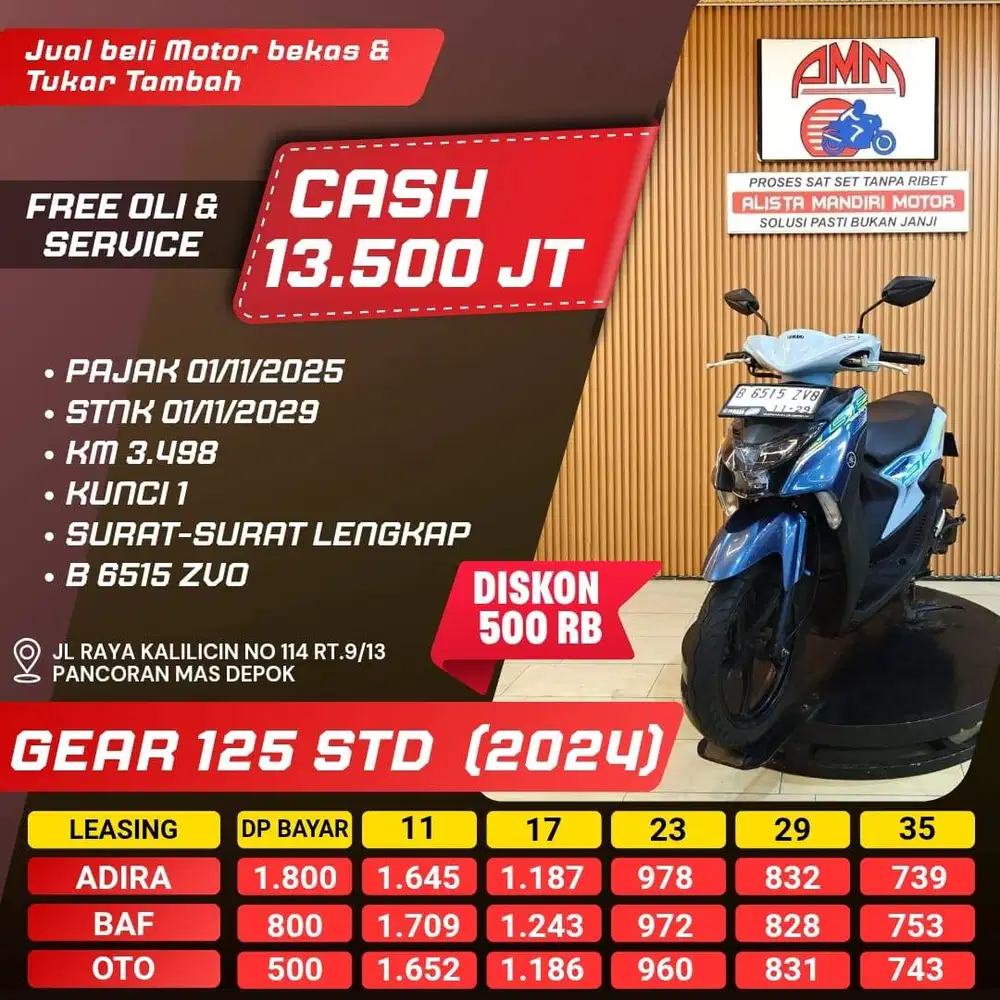 GEAR 125 STD 2024 KM LOW LIKE NEW CC 0% KREDIVO TOKPED SPAYLETER GOPAY