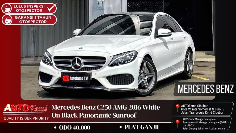 Mercedes Benz C250 AMG 2016 White On Black Panoramic Sunroof
