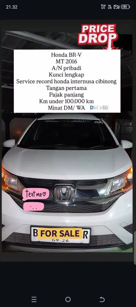 Jual Honda Br-v tahun 2016