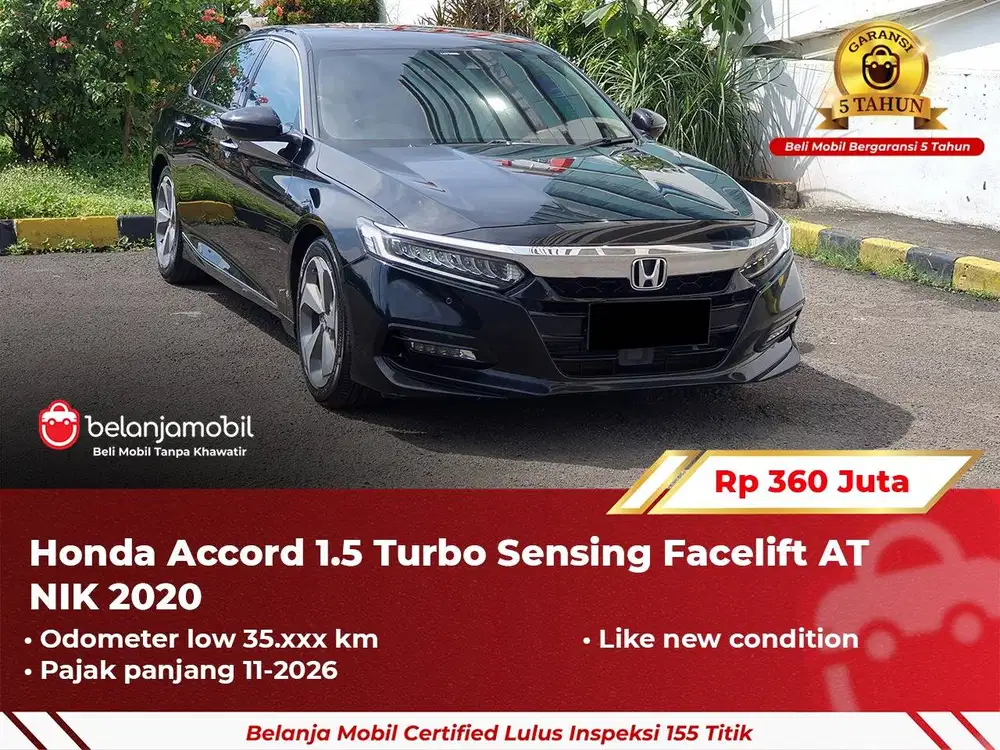 [ GARANSI 5TH ] Honda Accord 1.5 Turbo Sensing Facelift AT 2020/2021