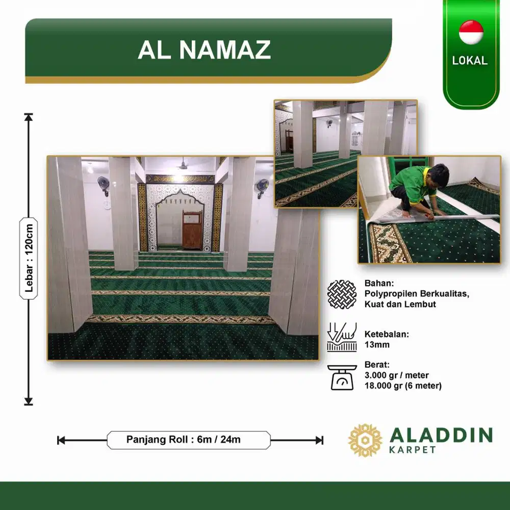 Karpet Masjid Al Namaz - Meteran Permeter Merah Hijau