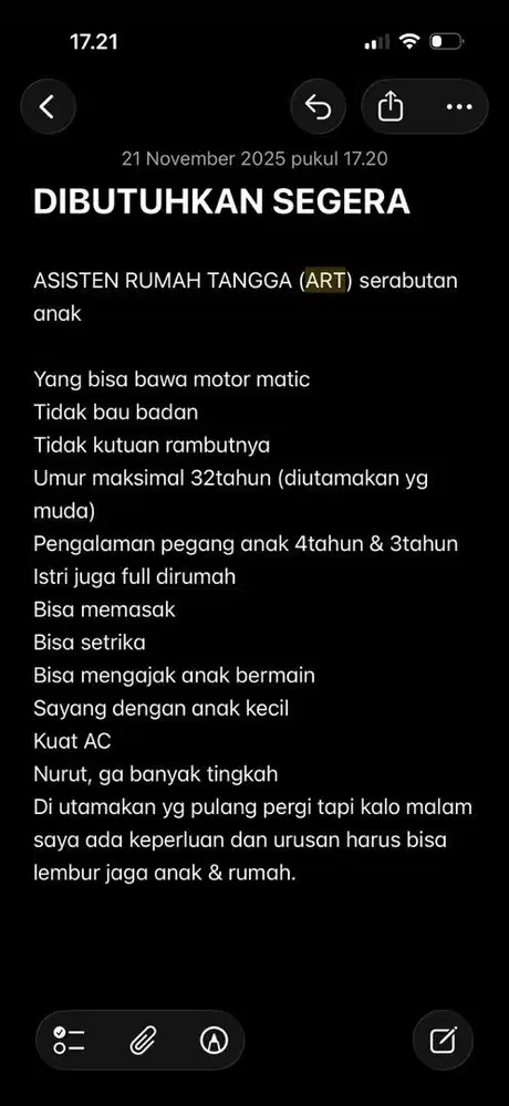 DIBUTUHKAN SEGERA ART SERABUTAN ANAK