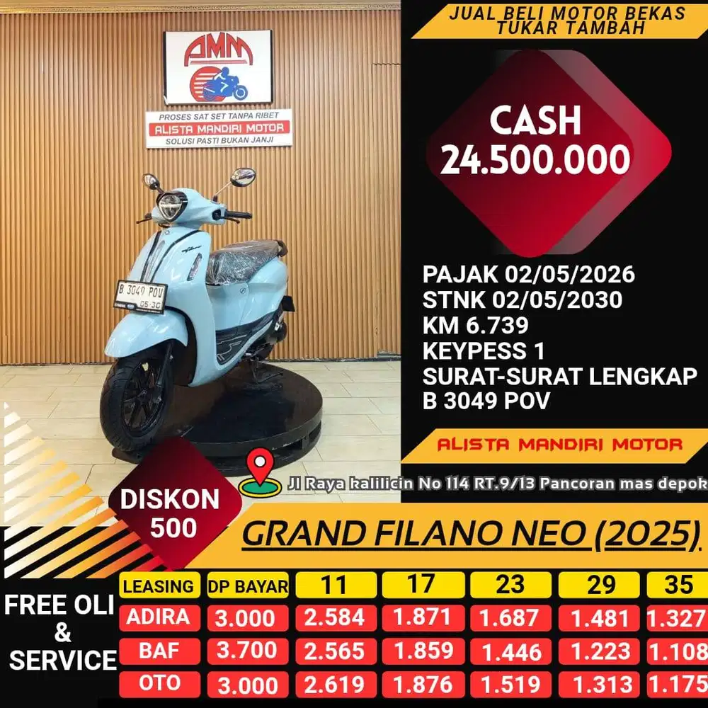 GRAND FILANO NEO 2025 PAJAK HIDUP KM LOW LIKE NEW CC 0% KREDIVO TOKPED