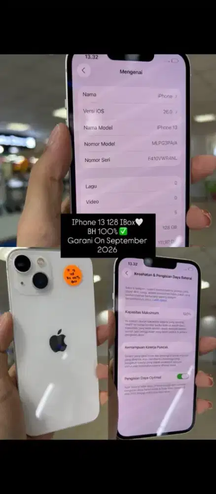 Iphone 13/128 Ibox Putih garansi on BH 100%
