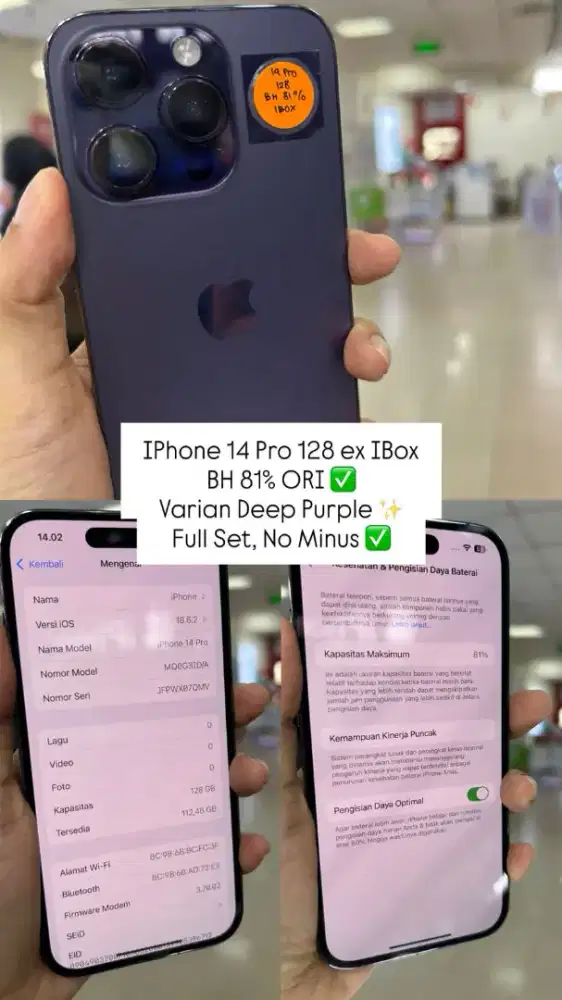 Iphone 14 pro 128 ex Ibox Deep purple BH 81%