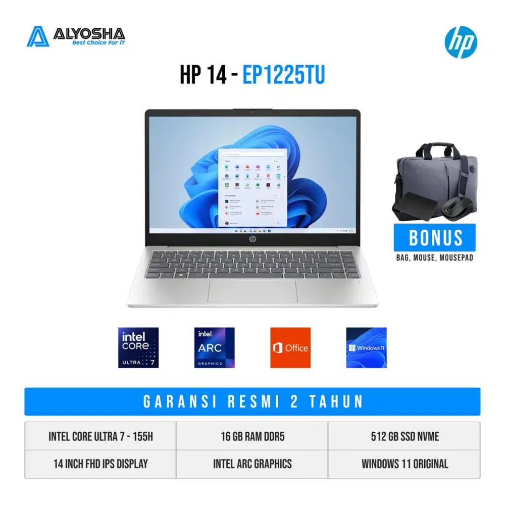 HP 14 EP1225TU Intel Core Ultra 7 155H 16GB SSD 512GB 14″ W11+OH2024