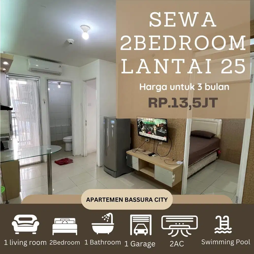 sewa 2 kamar full furnish atas mall apartemen bassura city