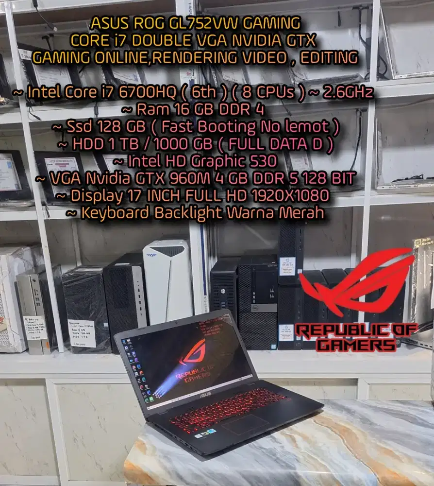 LAPTOP GAMING ASUS ROG 17 INCH LAPTOP DESIGN EDITING CODING