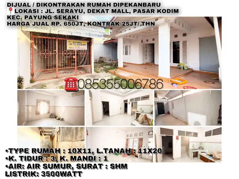 Dijual/ dikontrakkan rumah lokasi: Jl. Serayu, dekat Mall