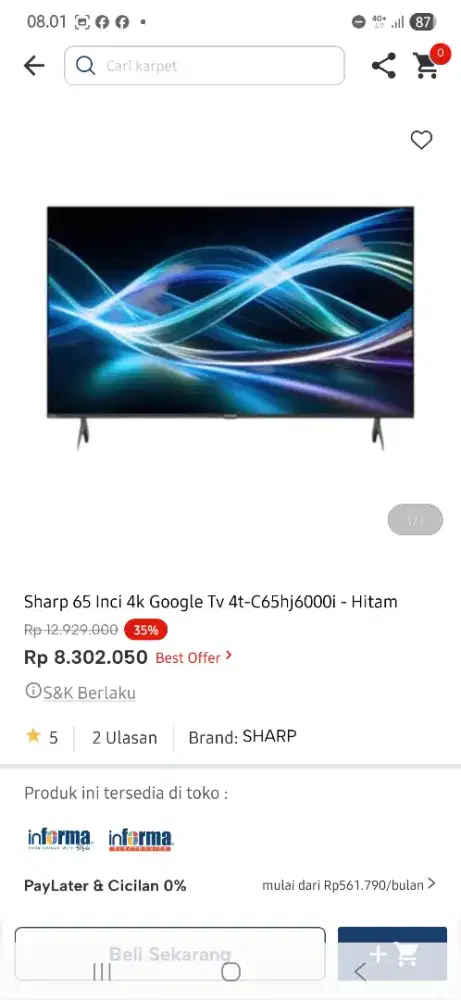 SHARP LED GOOGLE TV 65 INCI 4T-C65HJ60001I