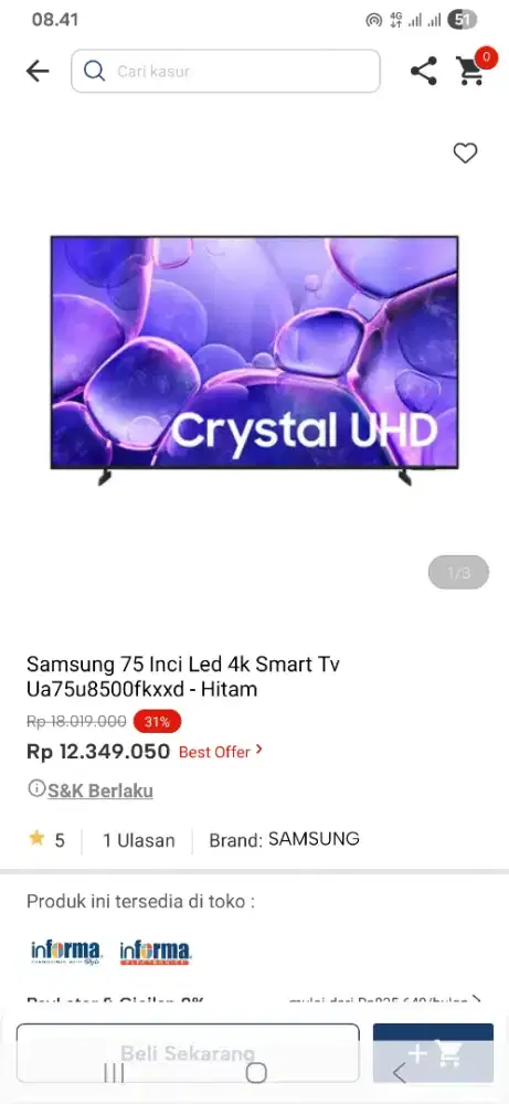 Samsung 75 inci led 4k