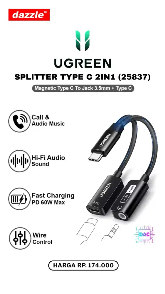 UGREEN SPLITTER TYPE C 2IN1 (25837)