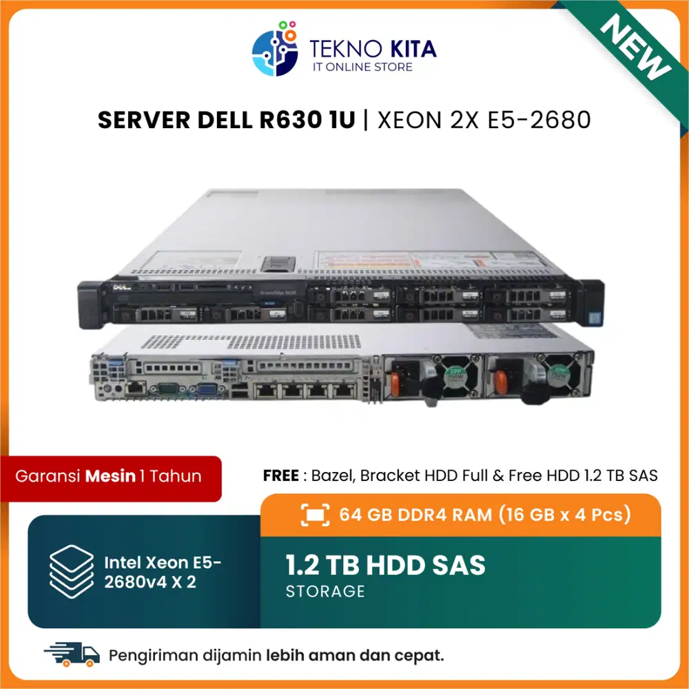 Server Dell R630 1U Xeon 2x E5-2680 64GB DDR4 1.2TB HDD SAS | Garansi