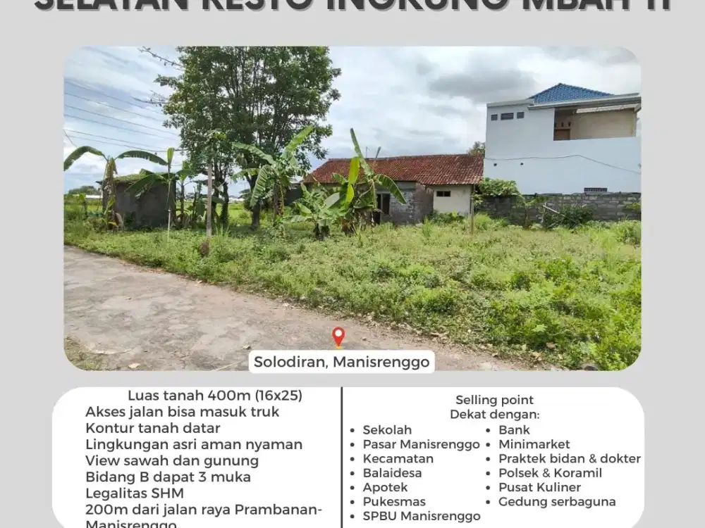 2 BIDANG TANAH PEKARANGAN SELATAN RESTO INGKUNG MBAH TI MANISRENGGO