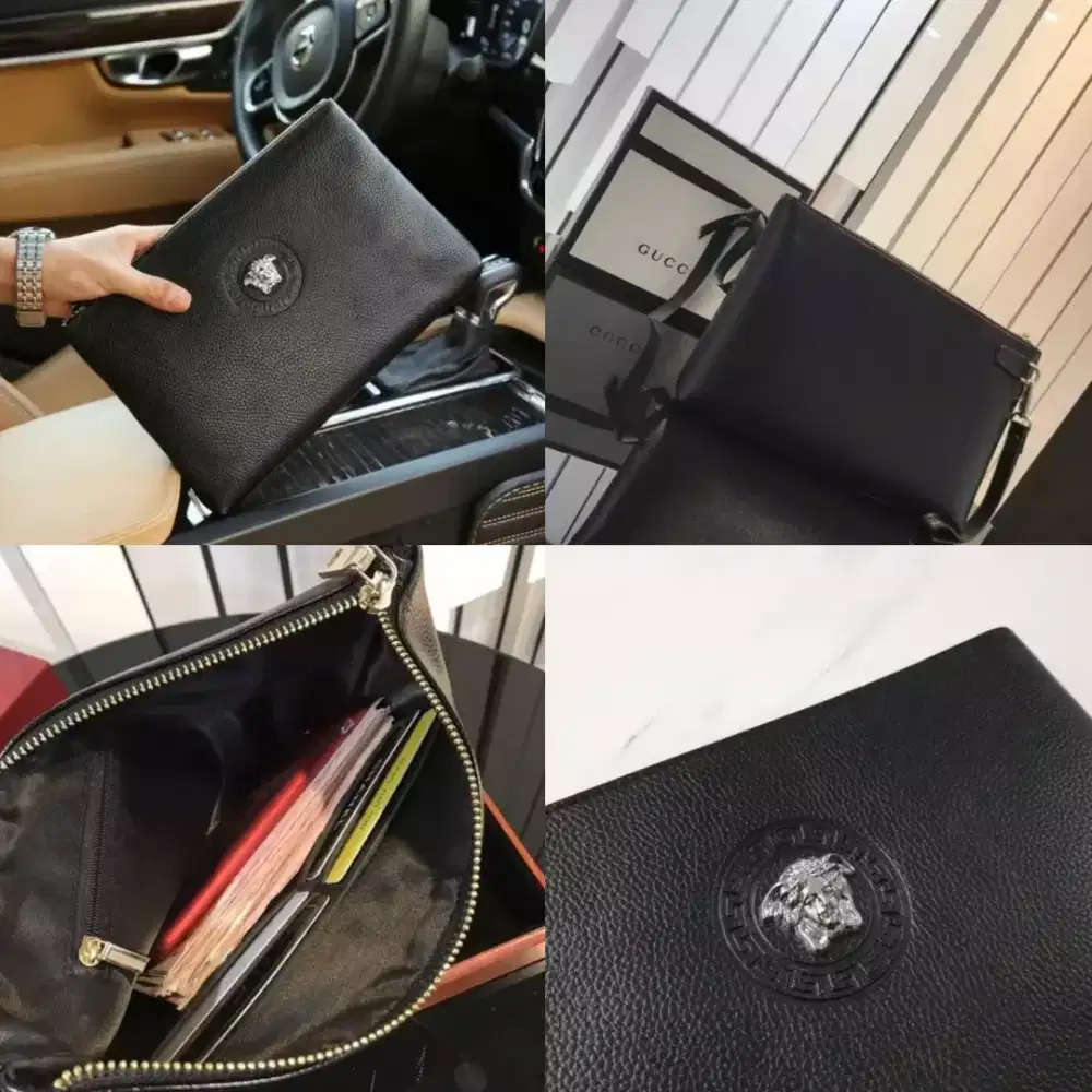 Clutch Versace Black Vsc Pouch Handbag Pria