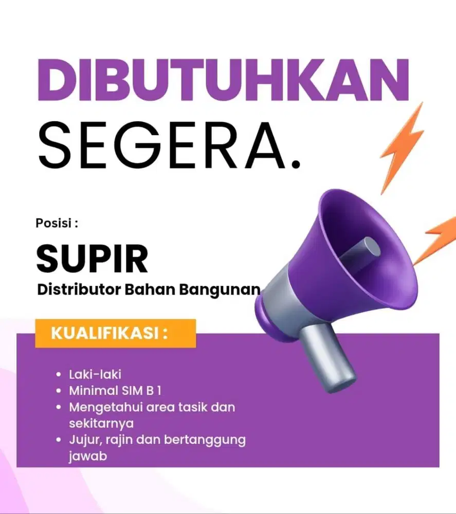 lowongan supir distributor bahan bangunan area tasik