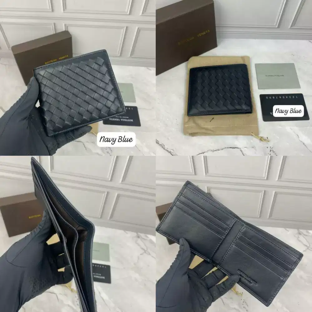 Dompet saku bottega veneta navy blue leather sulam