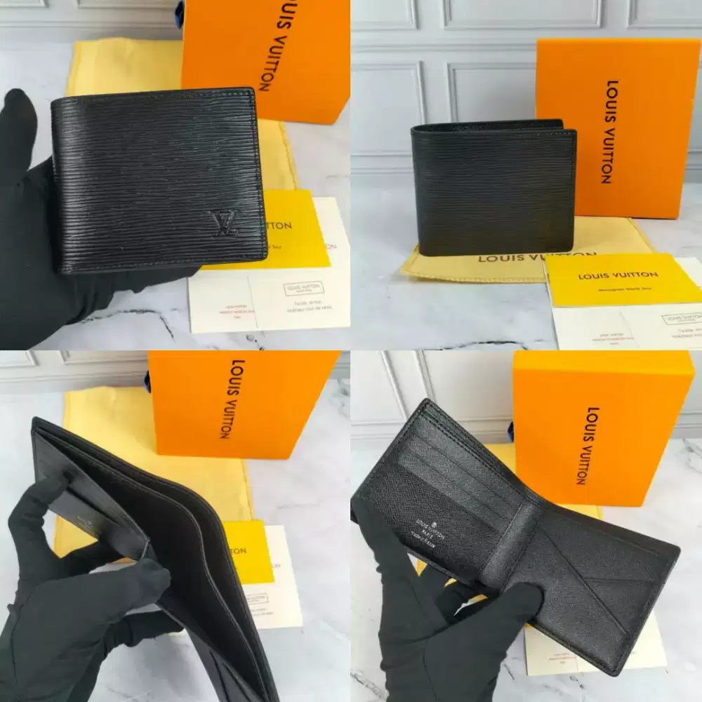 Dompet saku lv black epi leather wallet men pria