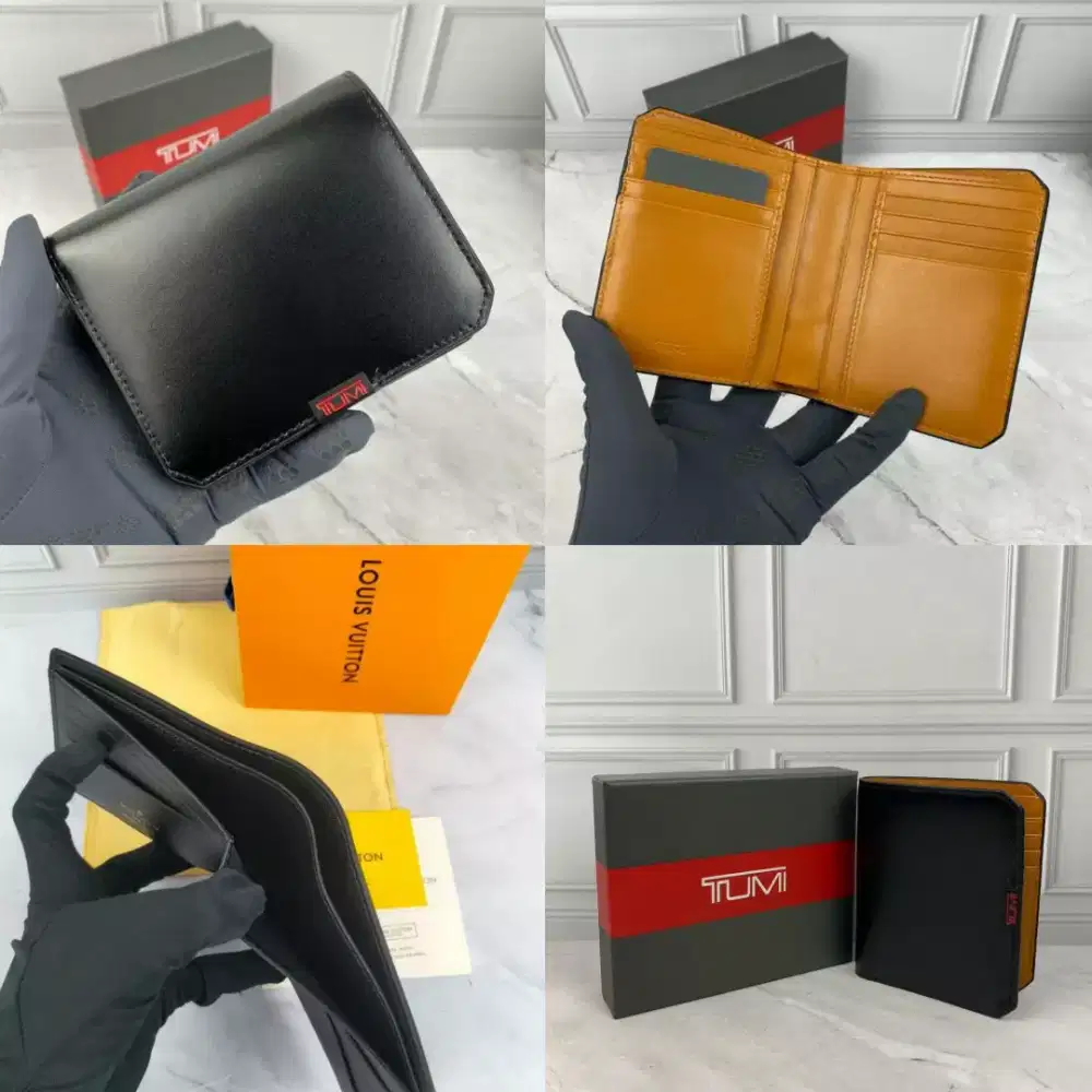 Dompet saku Tumi wallet pria black leather