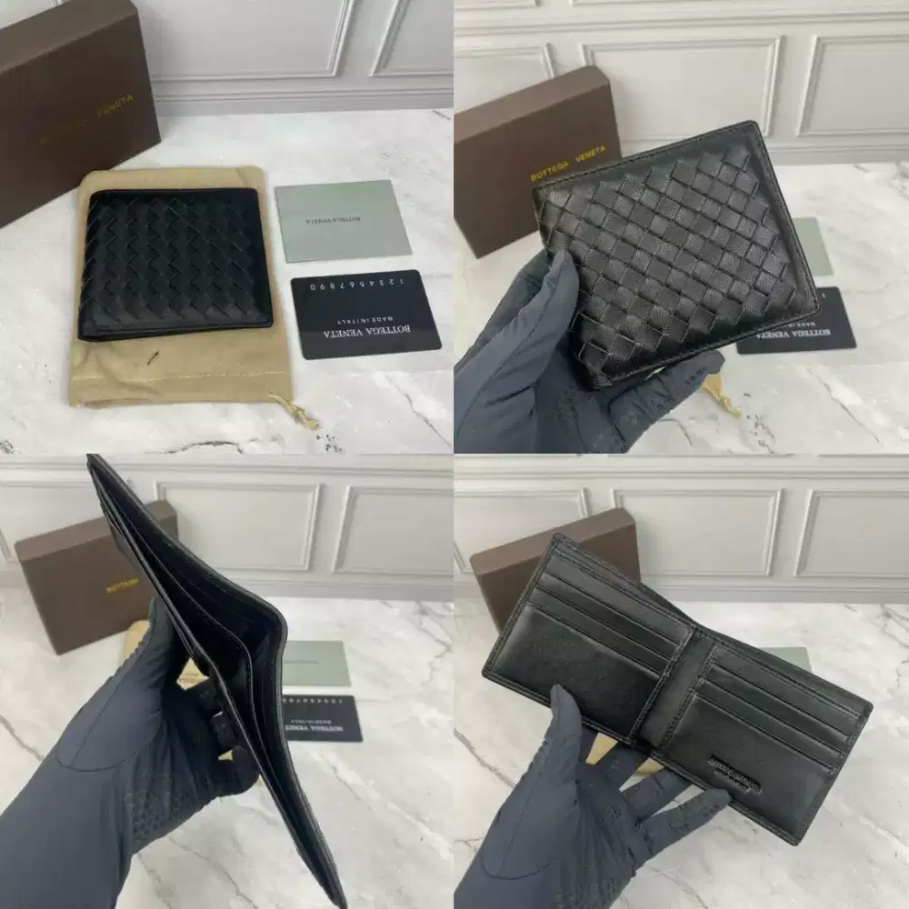 Dompet pendek saku bottega veneta pria kulit leather black fullset box
