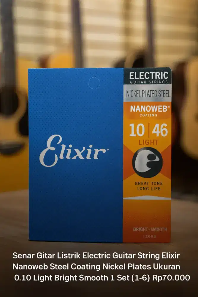 Senar Gitar Elektrik Elixir Nickel Plates Steel Coating Ukuran 10 Set