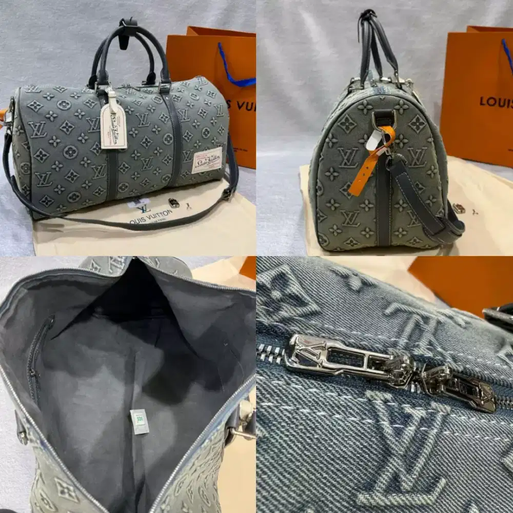 TAS LV KEEPAL MONOGRAM DENIM lengkap box