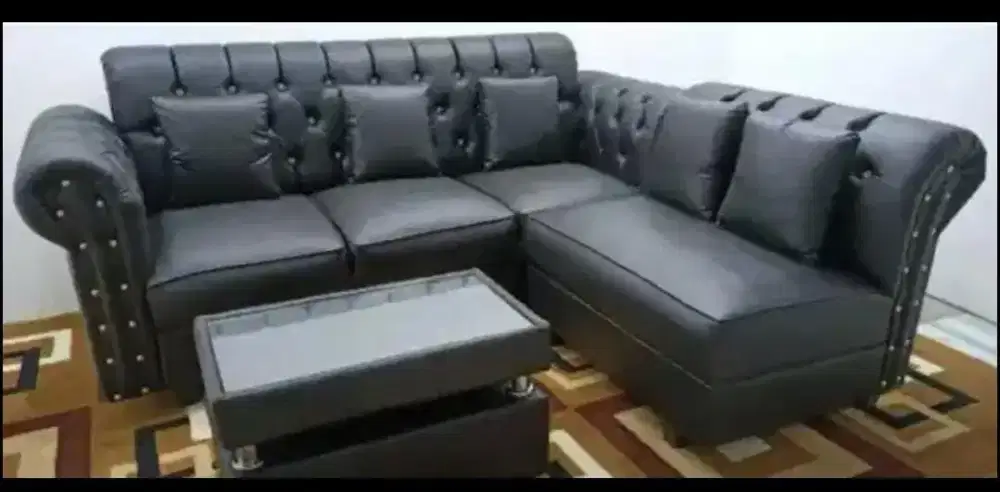 Sofa santai L sudut dan meja