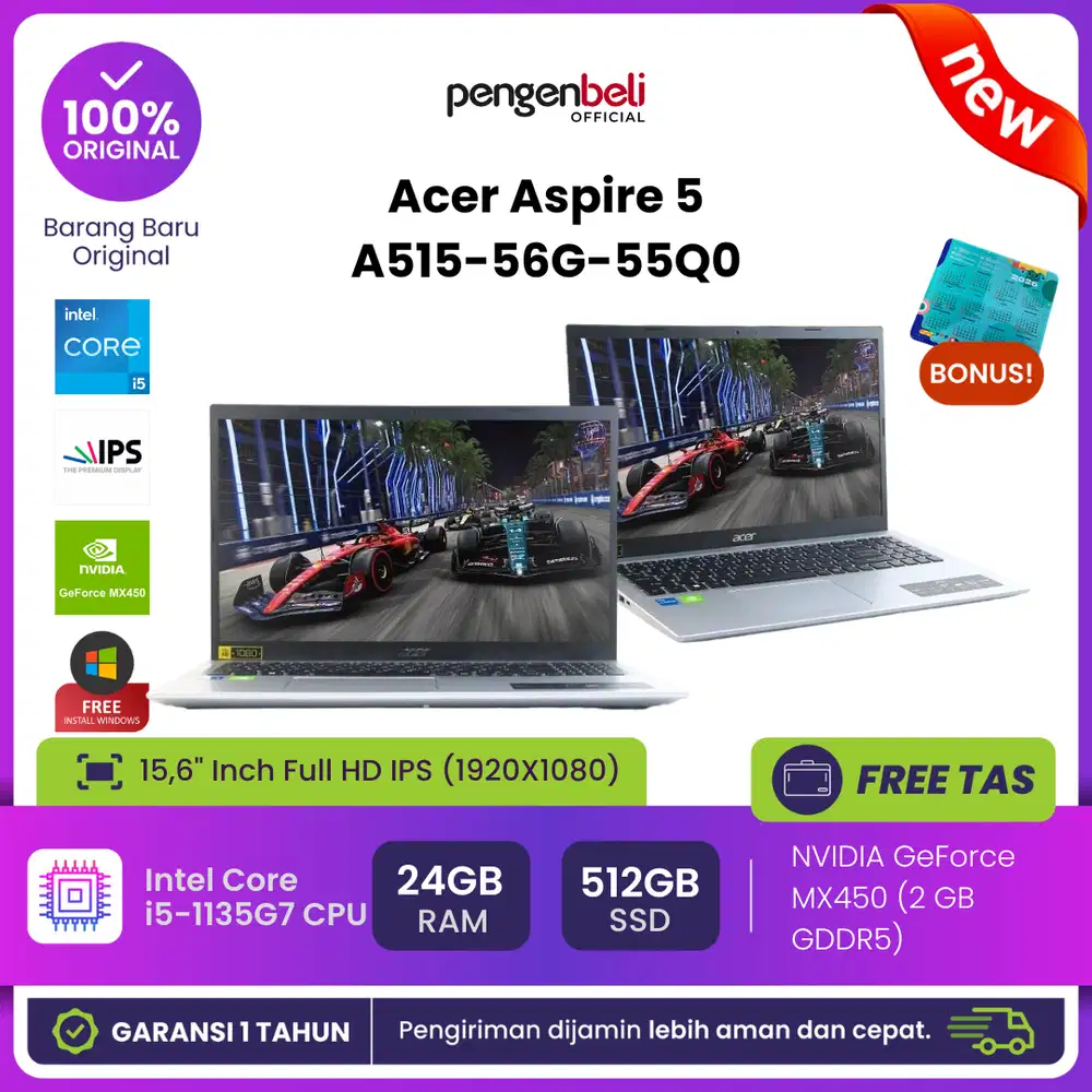 Laptop Dual VGA Super Canggih Acer Aspire 5 A515-56G-55Q0