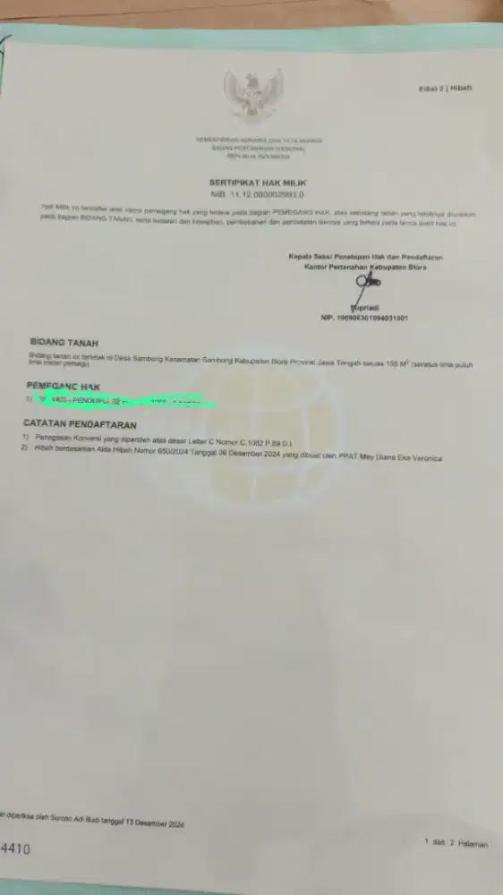 Dijual Tanah daerah desa sambong