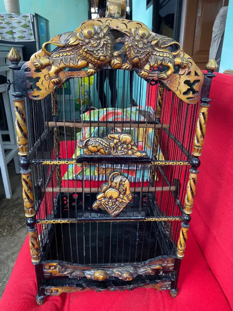 Sangkar ukir kayu jati fullset